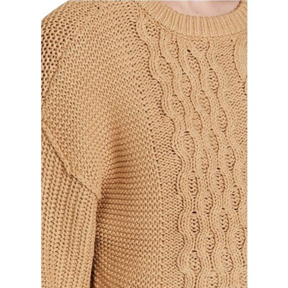 Free People Dream Mixed CableKnit Desert Classic Camel Oversized Sweater Size XL - Picture 8 of 13